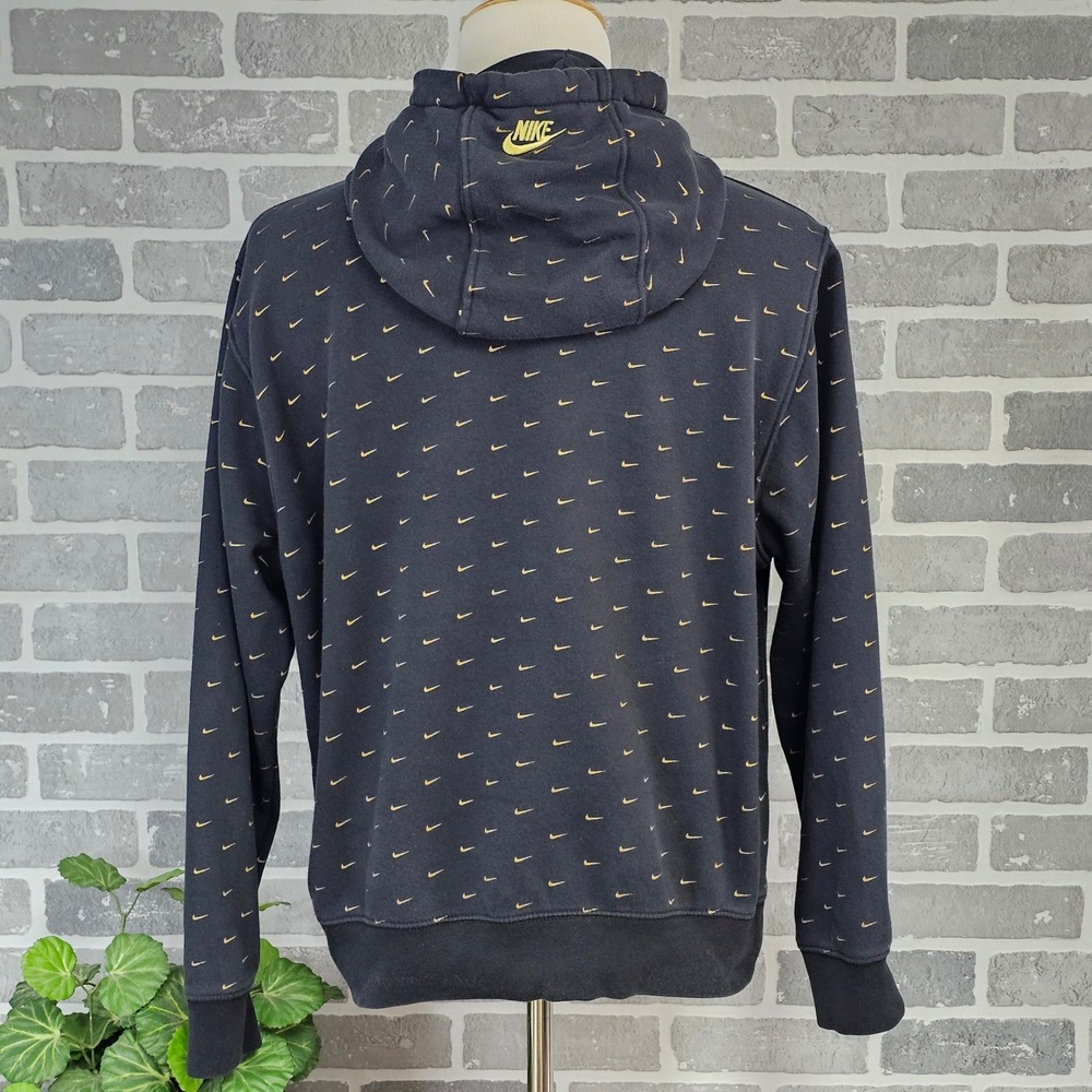 Nike Club Hoodie AOP Swoosh Black Gold Sweatshirt Mens Large Pullover Streetwear - Picture 3 of 10